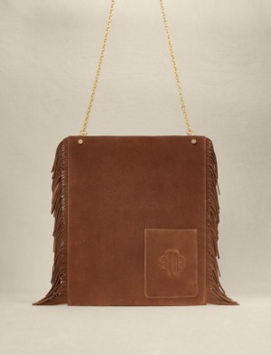 Maje Suede Fringed Tassen Dames Bruin | VKULEBH-78